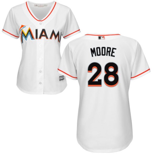 Womens Majestic Miami Marlins Tyler Moore Replica White Home Cool Base Jersey
